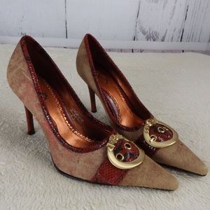 Luichiny Faux Fur Buckle Leather Stiletto Heels